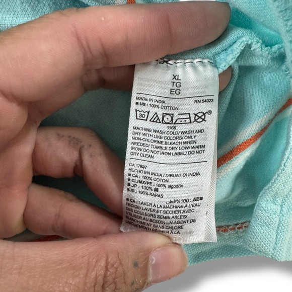 Old Navy Striped Polo Shirt Men's XL Aqua Blue Orange Cotton Short Sleeve - Picture 5 of 8